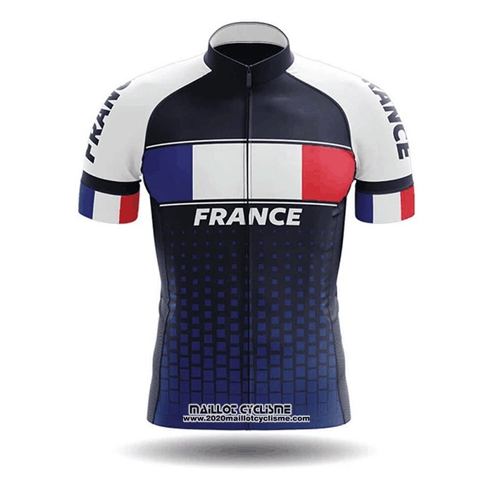 2020 Maillot Ciclismo Champion France Bleu Blanc Rouge Manches Courtes et Cuissard